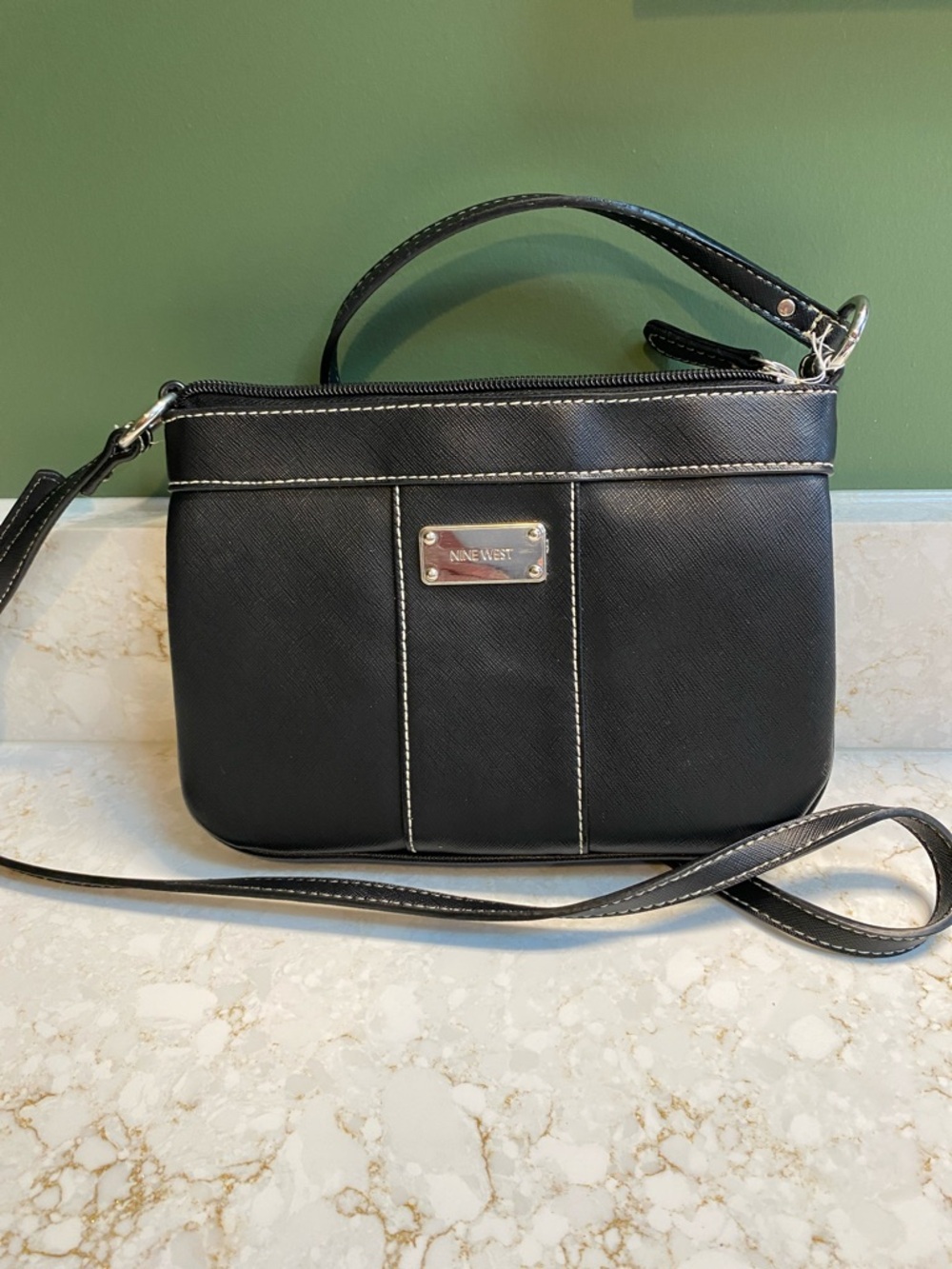 Nine West Black Crossbody Wristlet with Contrast Stitching